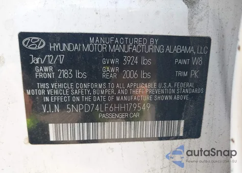 2017 Hyundai Elantra Se z USA, uszkodzony, nr VIN 5NPD74LF6HH179549